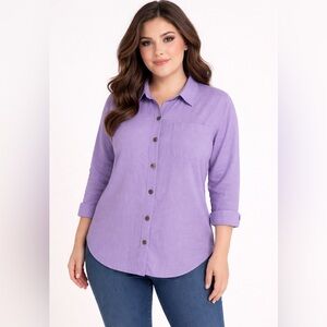 Zeagoo Lavender Button-Up 100% Cotton Top XXL